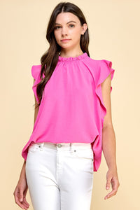 Solid Top with Ruffled Neck