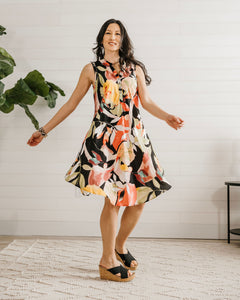 Floral A-Line Henley Dress with Pockets