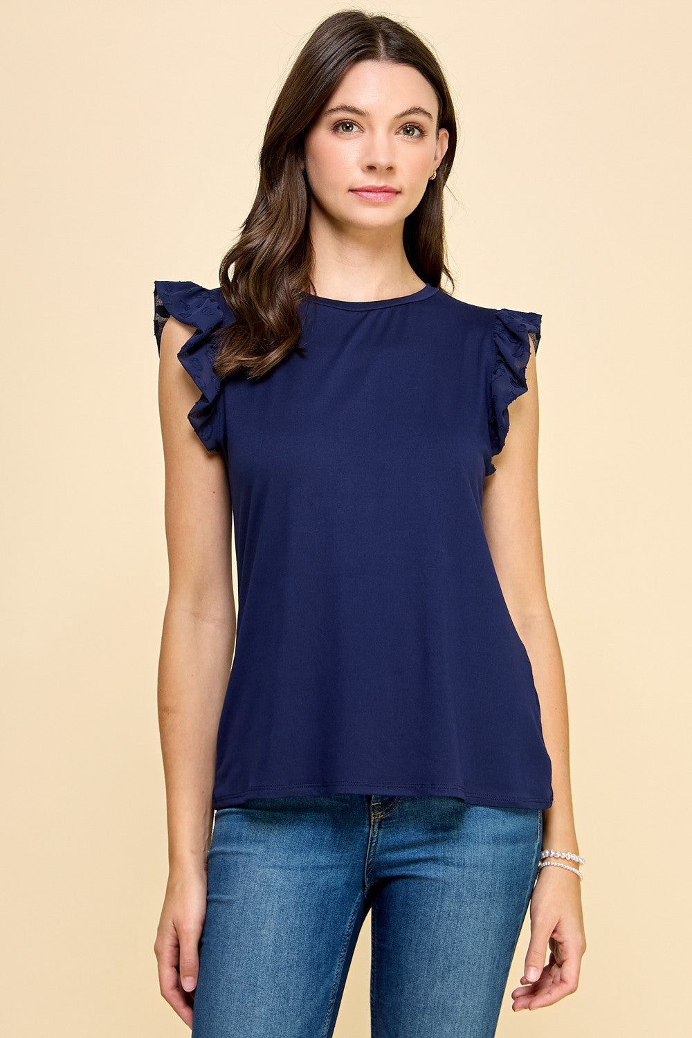 Solid Top with Short Detailed Sleeves
