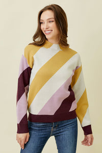 Striped Mock Neck Sweater