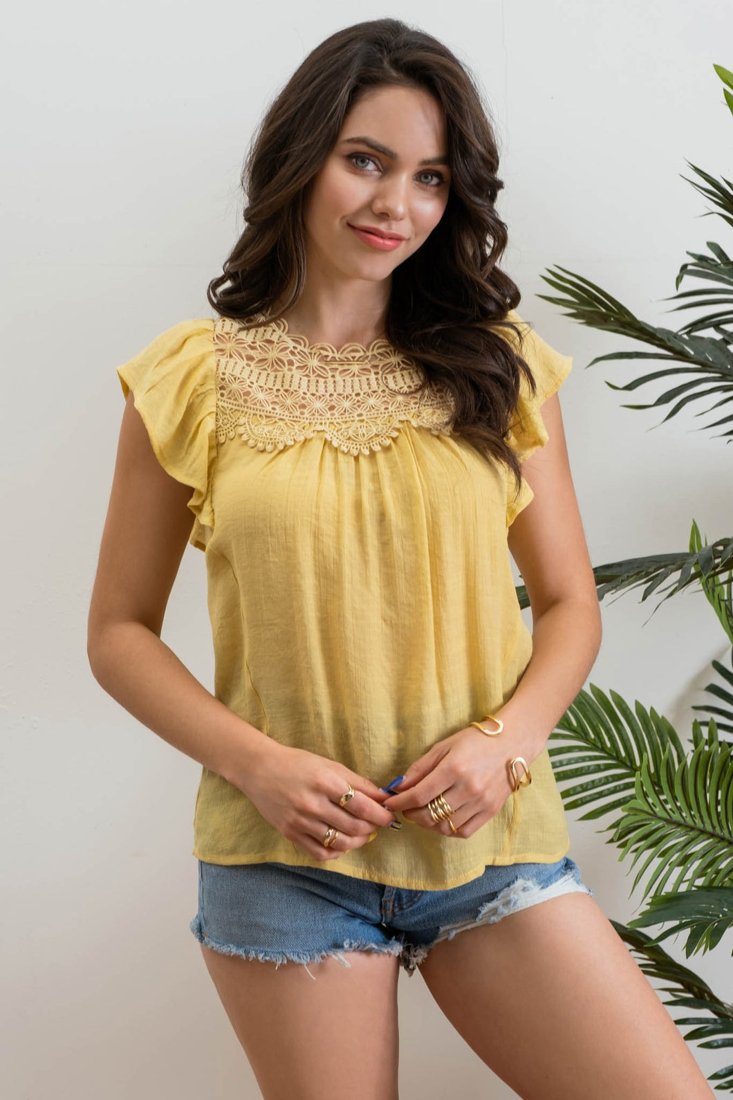 Lace Contrast Woven Top