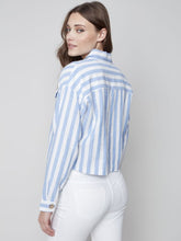 Load image into Gallery viewer, Striped crop shirt jacket
