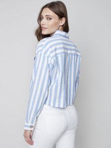 Striped crop shirt jacket