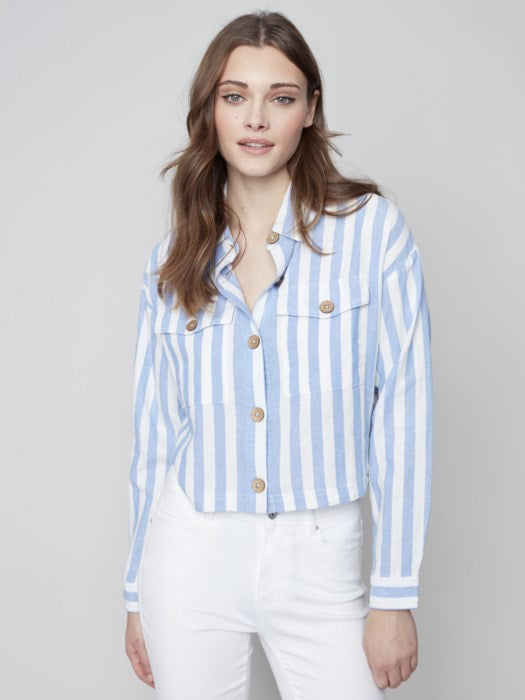 Striped crop shirt jacket