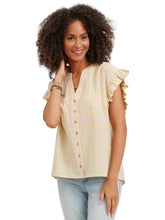 Load image into Gallery viewer, EXTENDED RUFFLE SLEEVE, STAND COLLAR NECK, BUTTON DOWN TOP
