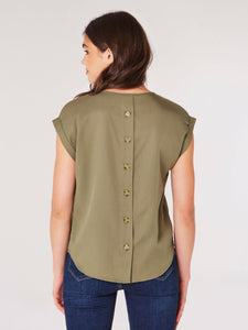 Apricot Pocket Button Back Tee